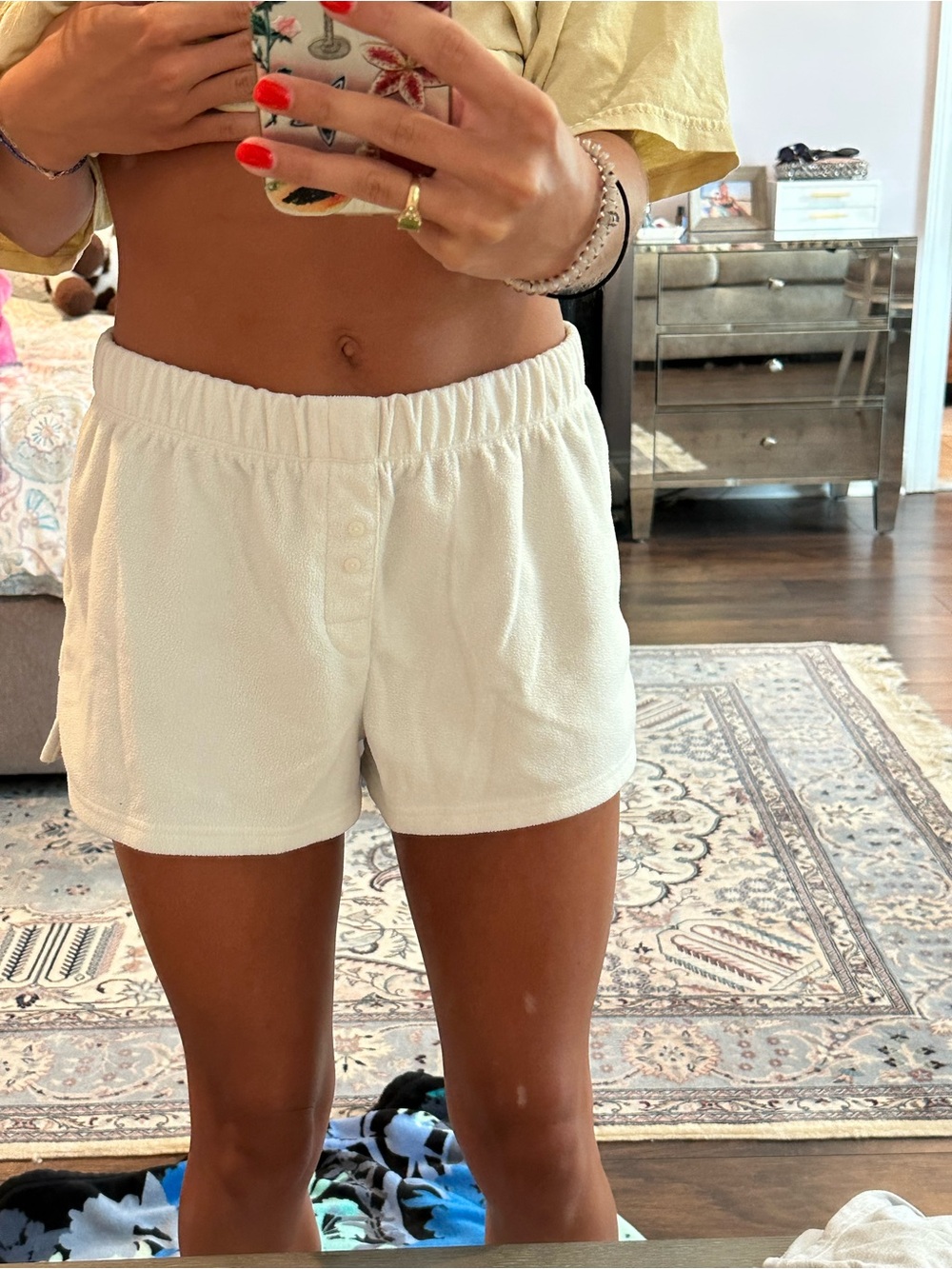PINK Victoria's Secret White Terry Elastic Waist Shorts